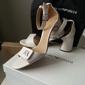 Emporio Armani Cream Block Heel Sandals
